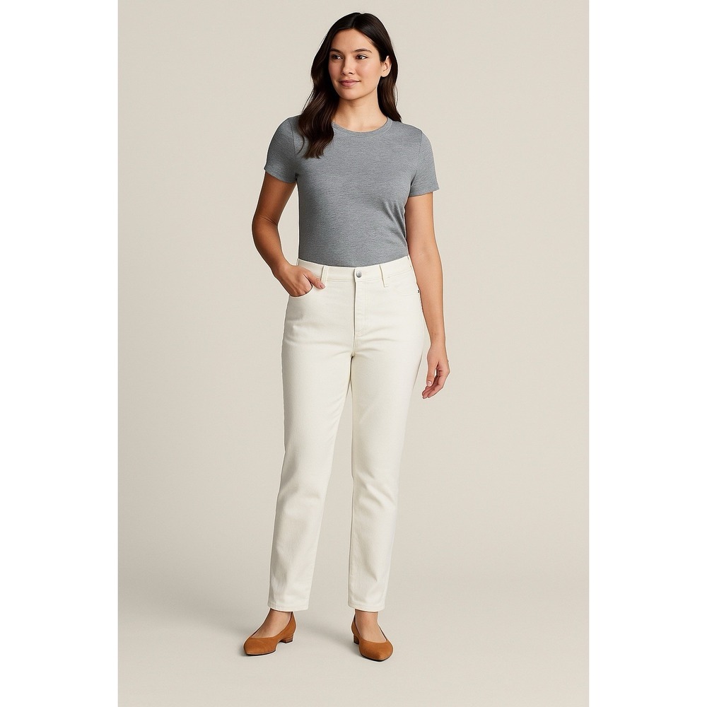 Lands End Women's Size 12 White Straight Leg Mid Rise Jean Cotton Blend Capsule